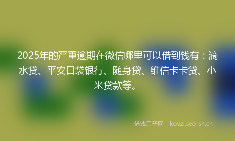 2025年的严重逾期在微信哪里可以借到钱有：滴水贷、平安口袋银行、随身贷、维信卡卡贷、小米贷款等。