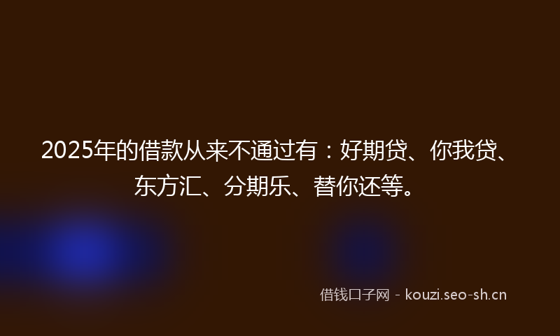 2025年的借款从来不通过有：好期贷、你我贷、东方汇、分期乐、替你还等。