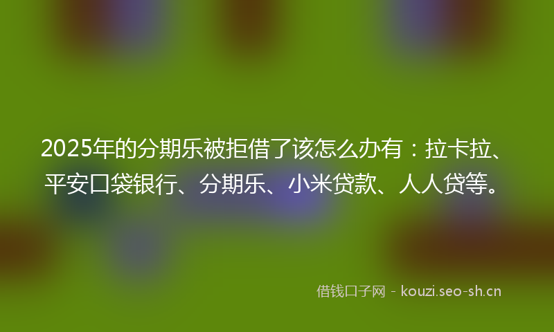2025年的分期乐被拒借了该怎么办有:拉卡拉、平安口袋银行、分期乐、小米贷款、人人贷等。