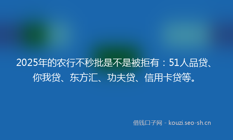 2025年的农行不秒批是不是被拒有：51人品贷、你我贷、东方汇、功夫贷、信用卡贷等。