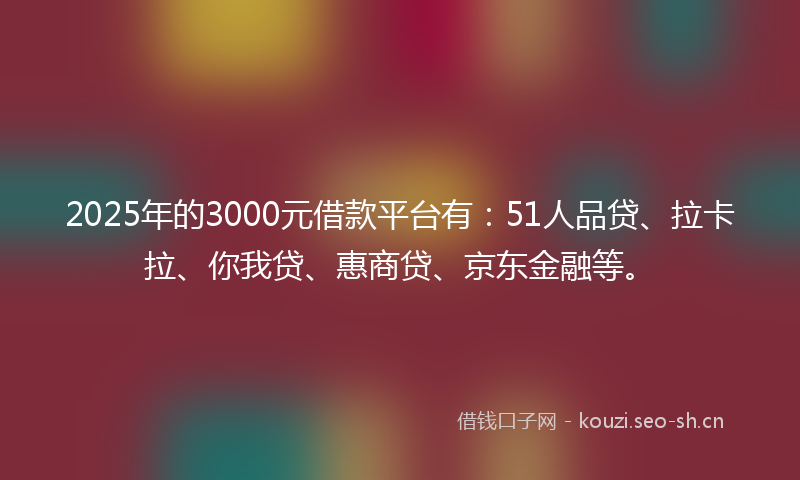 2025年的3000元借款平台有：51人品贷、拉卡拉、你我贷、惠商贷、京东金融等。