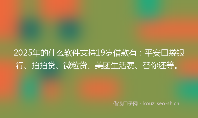 2025年的什么软件支持19岁借款有：平安口袋银行、拍拍贷、微粒贷、美团生活费、替你还等。