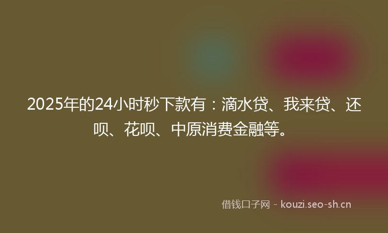 2025年的24小时秒下款有：滴水贷、我来贷、还呗、花呗、中原消费金融等。