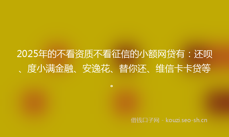 2025年的不看资质不看征信的小额网贷有：还呗、度小满金融、安逸花、替你还、维信卡卡贷等。