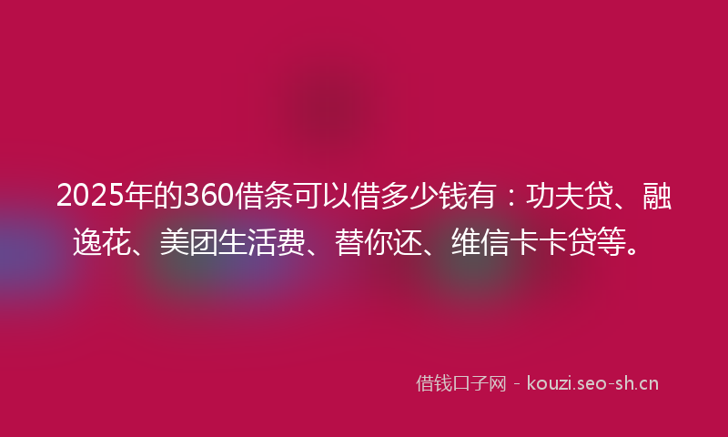 2025年的360借条可以借多少钱有：功夫贷、融逸花、美团生活费、替你还、维信卡卡贷等。