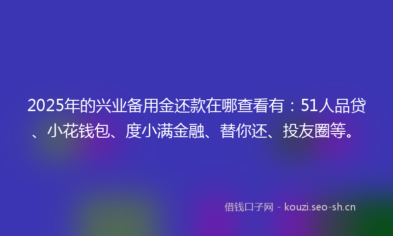 2025年的兴业备用金还款在哪查看有：51人品贷、小花钱包、度小满金融、替你还、投友圈等。