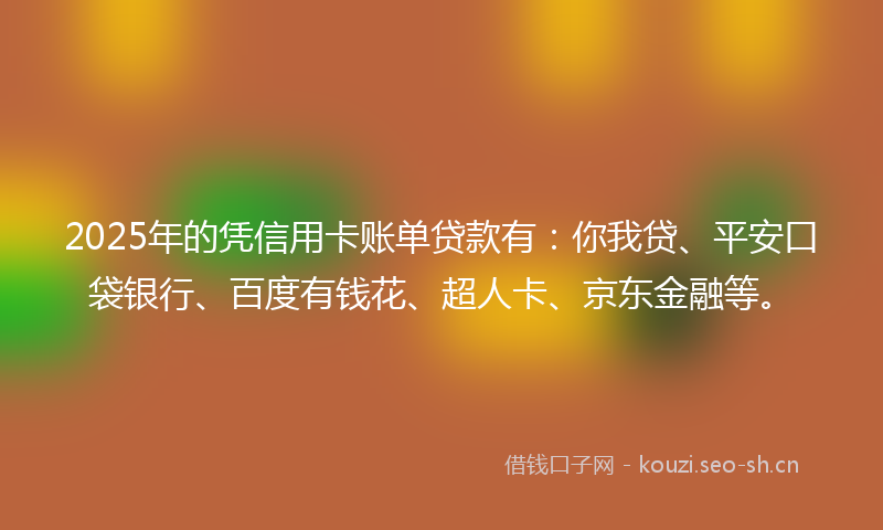2025年的凭信用卡账单贷款有：你我贷、平安口袋银行、百度有钱花、超人卡、京东金融等。
