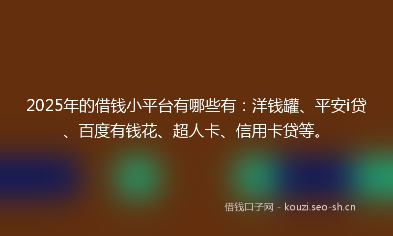 2025年的借钱小平台有哪些有:洋钱罐、平安i贷、百度有钱花、超人卡、信用卡贷等。