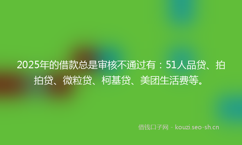 2025年的借款总是审核不通过有：51人品贷、拍拍贷、微粒贷、柯基贷、美团生活费等。