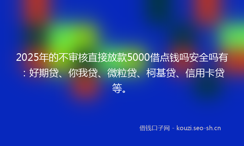 2025年的不审核直接放款5000借点钱吗安全吗有：好期贷、你我贷、微粒贷、柯基贷、信用卡贷等。