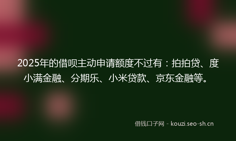 2025年的借呗主动申请额度不过有：拍拍贷、度小满金融、分期乐、小米贷款、京东金融等。