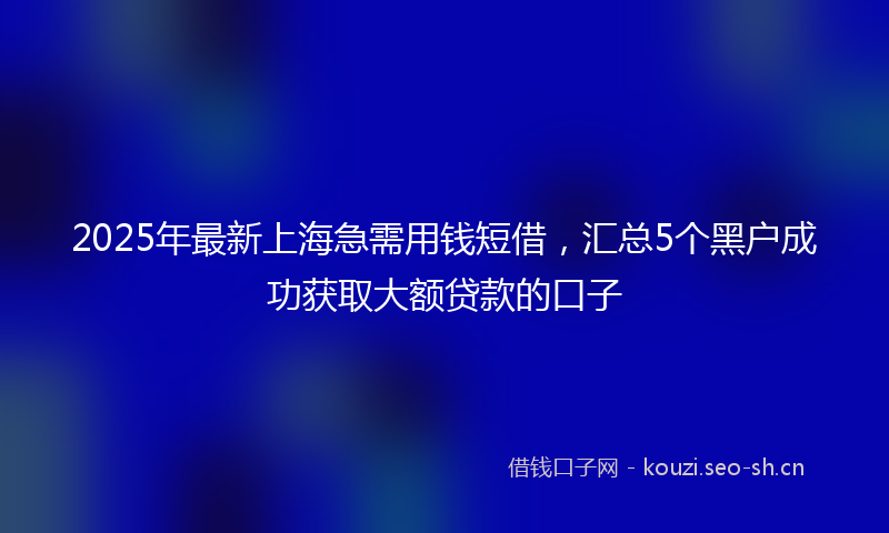 2025年最新上海急需用钱短借，汇总5个黑户成功获取大额贷款的口子