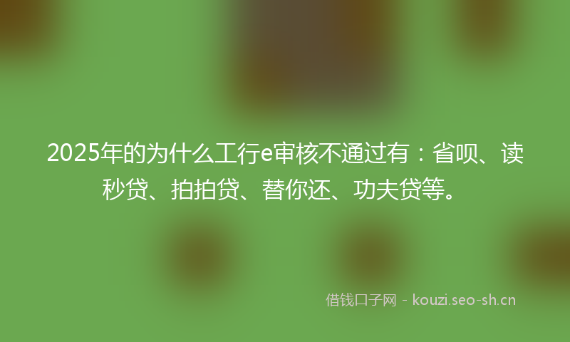 2025年的为什么工行e审核不通过有：省呗、读秒贷、拍拍贷、替你还、功夫贷等。