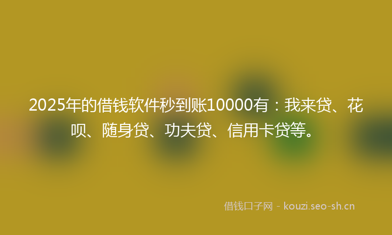 2025年的借钱软件秒到账10000有:我来贷、花呗、随身贷、功夫贷、信用卡贷等。
