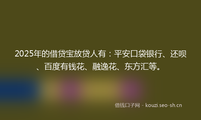 2025年的借贷宝放贷人有:平安口袋银行、还呗、百度有钱花、融逸花、东方汇等。