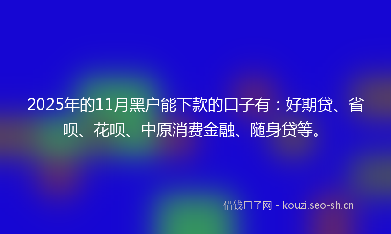 2025年的11月黑户能下款的口子有：好期贷、省呗、花呗、中原消费金融、随身贷等。