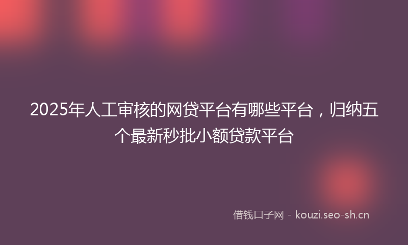 2025年人工审核的网贷平台有哪些平台，归纳五个最新秒批小额贷款平台