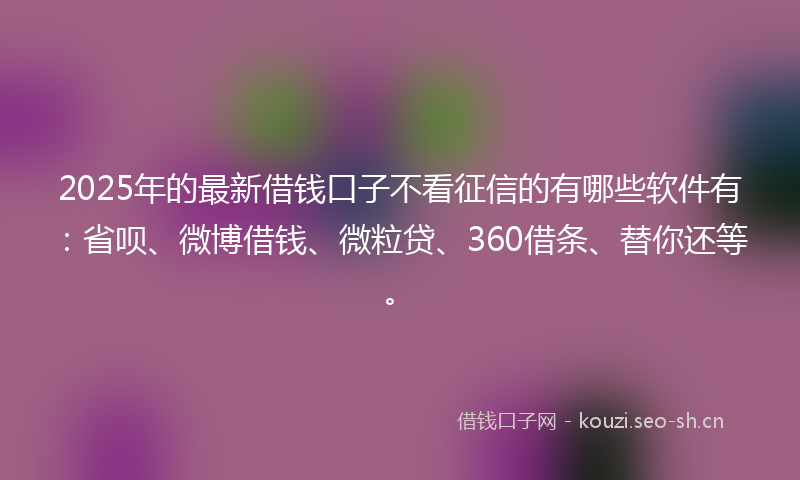2025年的最新借钱口子不看征信的有哪些软件有：省呗、微博借钱、微粒贷、360借条、替你还等。
