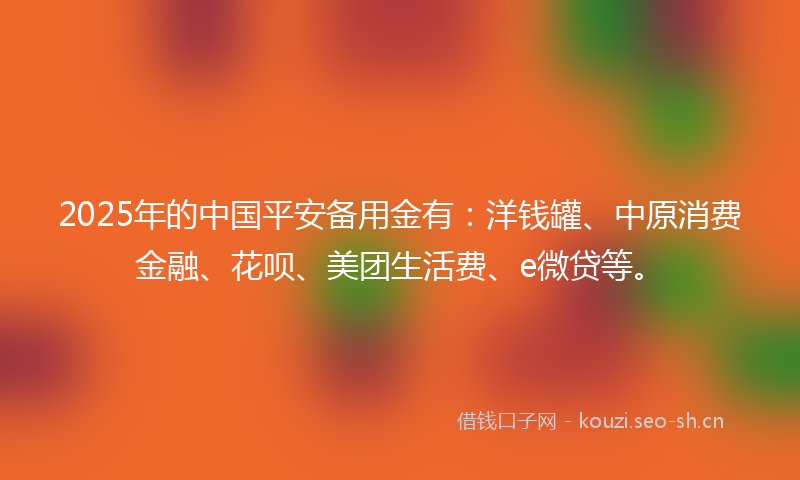 2025年的中国平安备用金有：洋钱罐、中原消费金融、花呗、美团生活费、e微贷等。