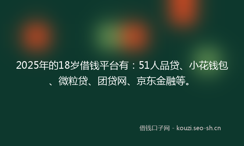 2025年的18岁借钱平台有：51人品贷、小花钱包、微粒贷、团贷网、京东金融等。