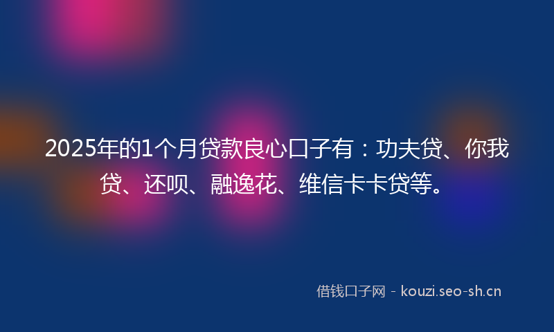 2025年的1个月贷款良心口子有：功夫贷、你我贷、还呗、融逸花、维信卡卡贷等。