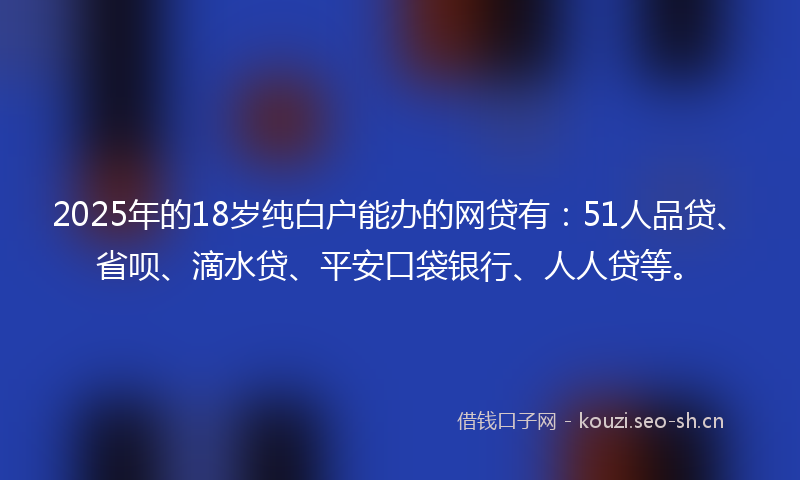 2025年的18岁纯白户能办的网贷有：51人品贷、省呗、滴水贷、平安口袋银行、人人贷等。
