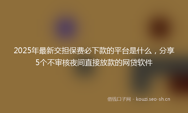 2025年最新交担保费必下款的平台是什么，分享5个不审核夜间直接放款的网贷软件
