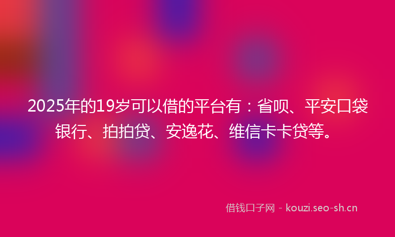2025年的19岁可以借的平台有：省呗、平安口袋银行、拍拍贷、安逸花、维信卡卡贷等。