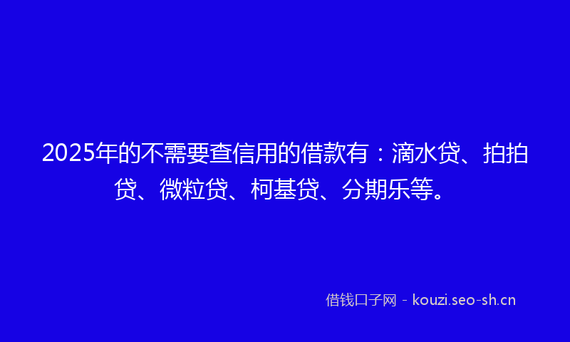 2025年的不需要查信用的借款有：滴水贷、拍拍贷、微粒贷、柯基贷、分期乐等。