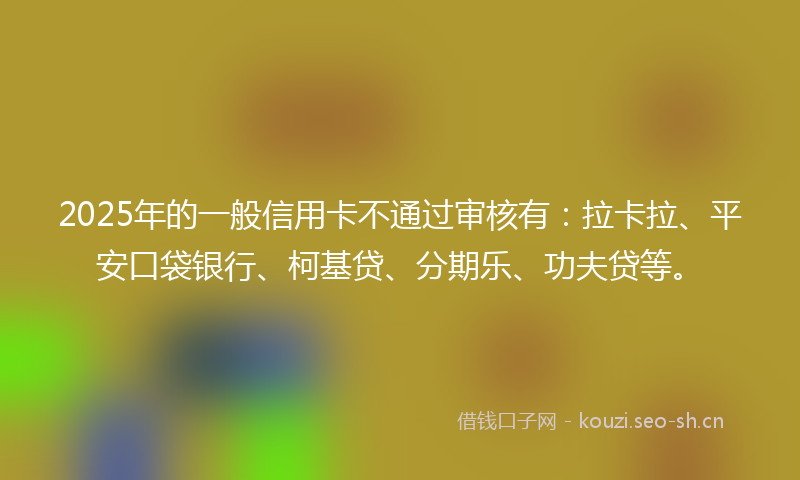 2025年的一般信用卡不通过审核有：拉卡拉、平安口袋银行、柯基贷、分期乐、功夫贷等。