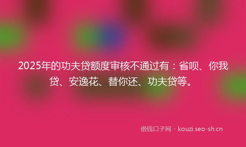2025年的功夫贷额度审核不通过有：省呗、你我贷、安逸花、替你还、功夫贷等。