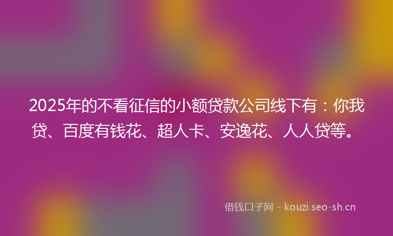 2025年的不看征信的小额贷款公司线下有：你我贷、百度有钱花、超人卡、安逸花、人人贷等。