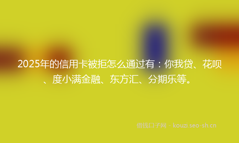 2025年的信用卡被拒怎么通过有：你我贷、花呗、度小满金融、东方汇、分期乐等。