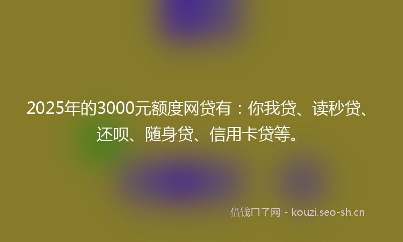 2025年的3000元额度网贷有：你我贷、读秒贷、还呗、随身贷、信用卡贷等。