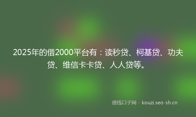 2025年的借2000平台有：读秒贷、柯基贷、功夫贷、维信卡卡贷、人人贷等。