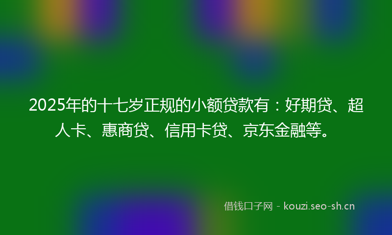 2025年的十七岁正规的小额贷款有：好期贷、超人卡、惠商贷、信用卡贷、京东金融等。
