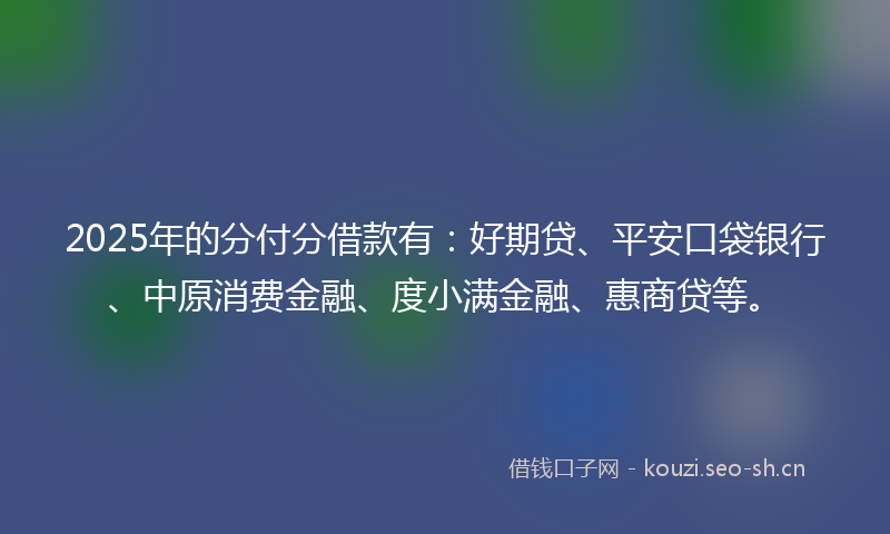 2025年的分付分借款有：好期贷、平安口袋银行、中原消费金融、度小满金融、惠商贷等。