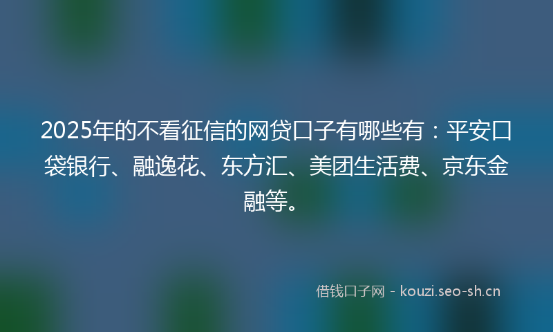 2025年的不看征信的网贷口子有哪些有：平安口袋银行、融逸花、东方汇、美团生活费、京东金融等。