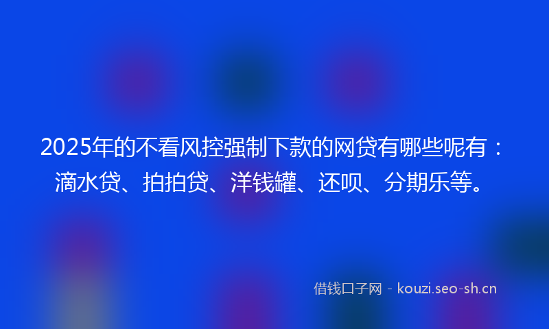 2025年的不看风控强制下款的网贷有哪些呢有：滴水贷、拍拍贷、洋钱罐、还呗、分期乐等。