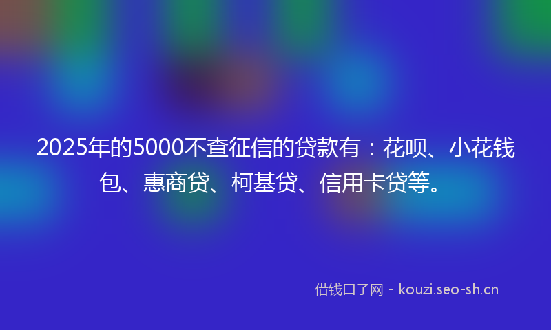 2025年的5000不查征信的贷款有：花呗、小花钱包、惠商贷、柯基贷、信用卡贷等。