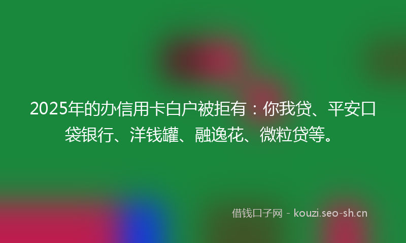 2025年的办信用卡白户被拒有：你我贷、平安口袋银行、洋钱罐、融逸花、微粒贷等。