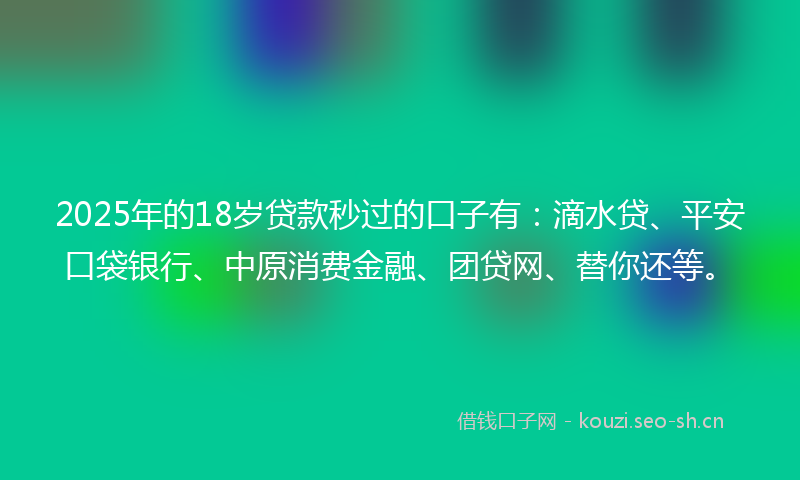 2025年的18岁贷款秒过的口子有：滴水贷、平安口袋银行、中原消费金融、团贷网、替你还等。