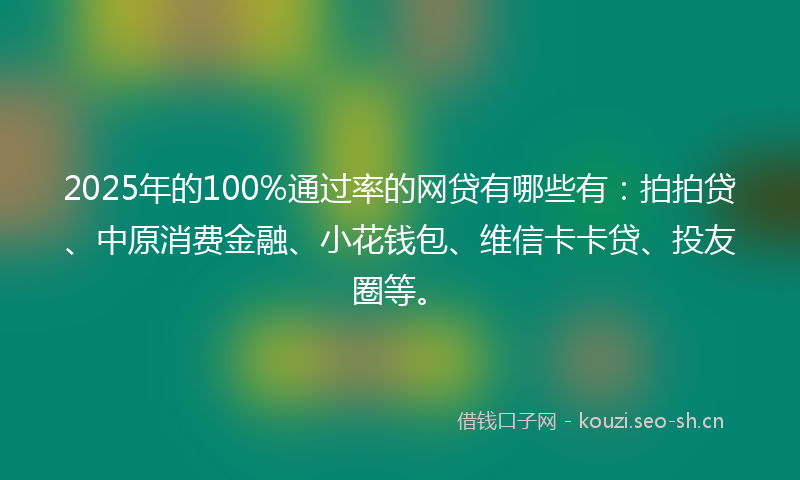 2025年的100%通过率的网贷有哪些有：拍拍贷、中原消费金融、小花钱包、维信卡卡贷、投友圈等。