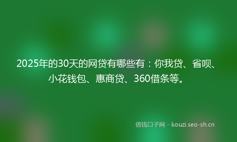 2025年的30天的网贷有哪些有：你我贷、省呗、小花钱包、惠商贷、360借条等。