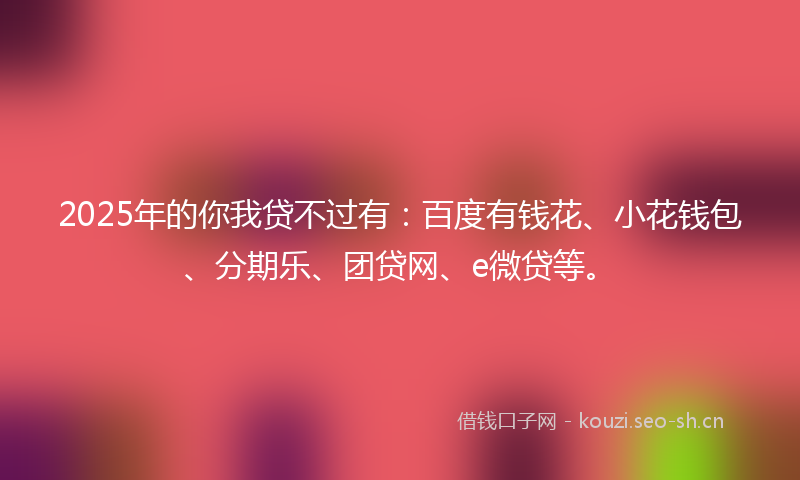 2025年的你我贷不过有：百度有钱花、小花钱包、分期乐、团贷网、e微贷等。
