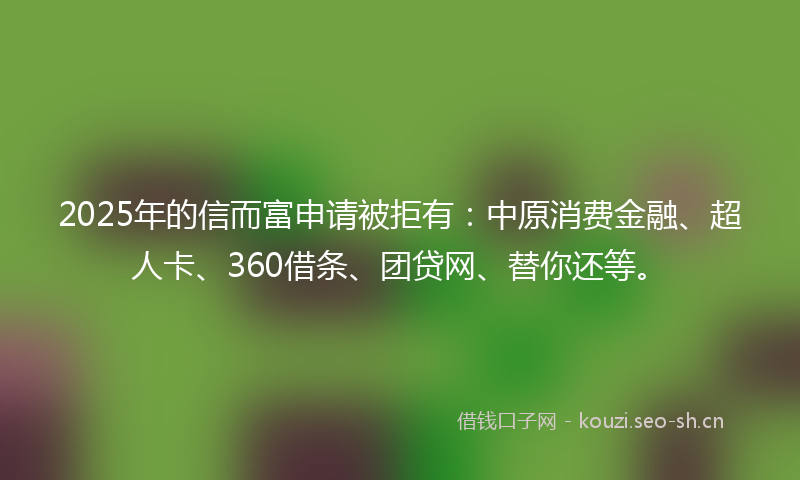 2025年的信而富申请被拒有:中原消费金融、超人卡、360借条、团贷网、替你还等。
