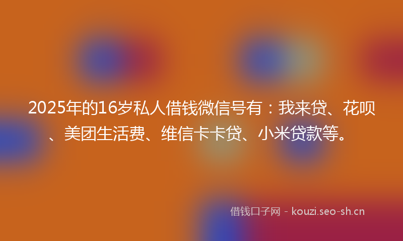 2025年的16岁私人借钱微信号有：我来贷、花呗、美团生活费、维信卡卡贷、小米贷款等。