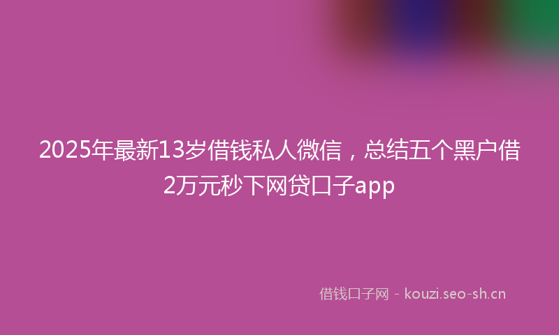 2025年最新13岁借钱私人微信，总结五个黑户借2万元秒下网贷口子app