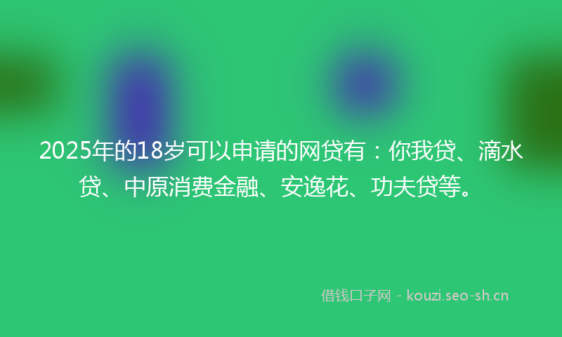 2025年的18岁可以申请的网贷有：你我贷、滴水贷、中原消费金融、安逸花、功夫贷等。