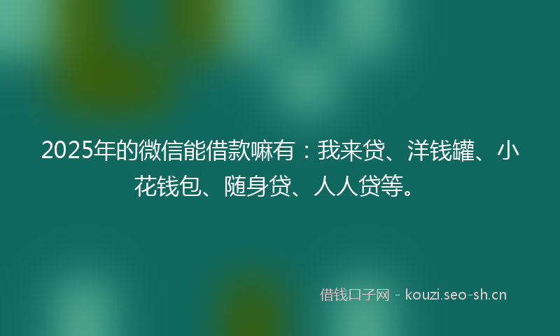 2025年的微信能借款嘛有：我来贷、洋钱罐、小花钱包、随身贷、人人贷等。